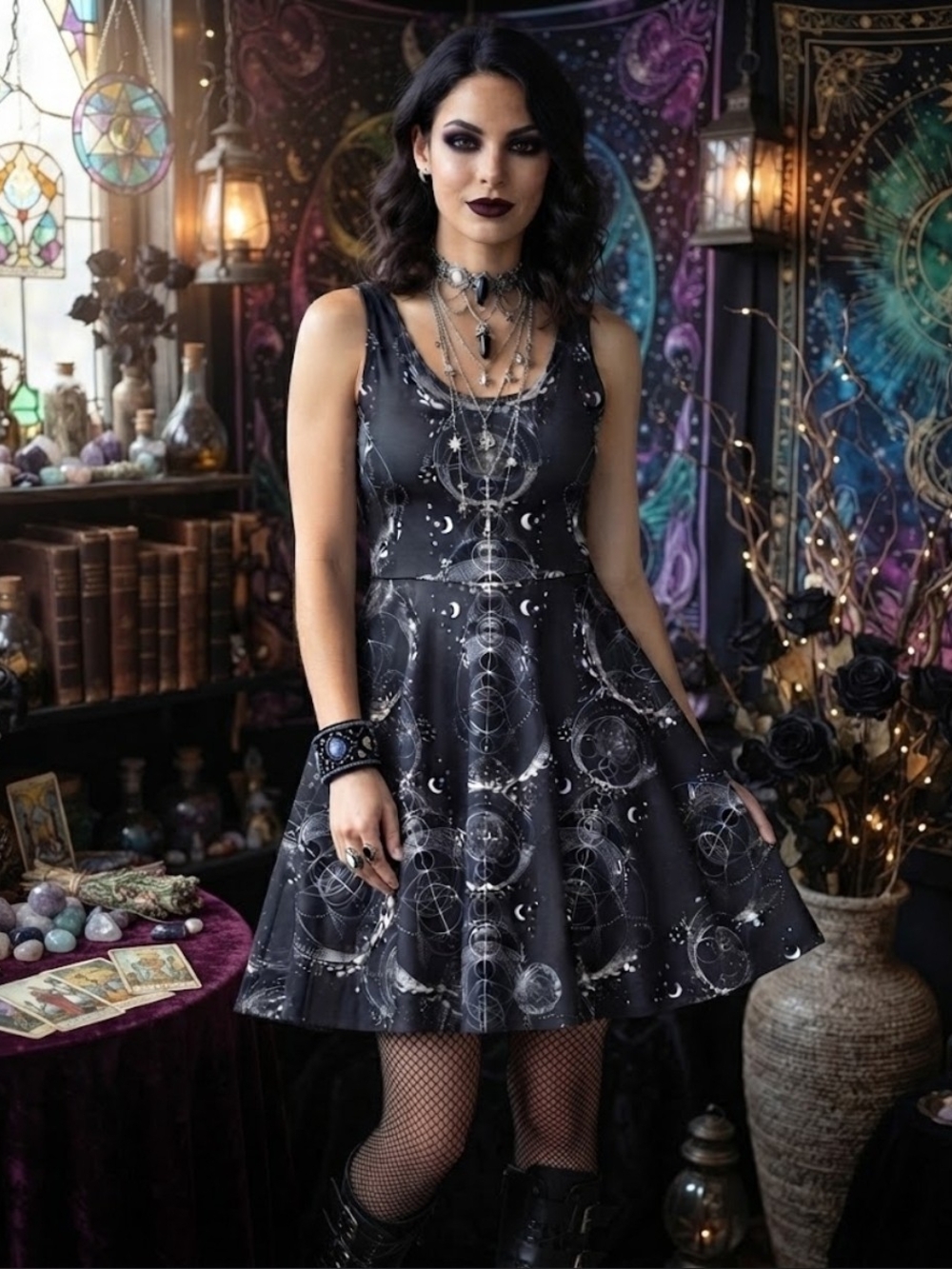 NWOT Rare Blackmilk Sacred Orbit Celestial Print Skater Dress, Small